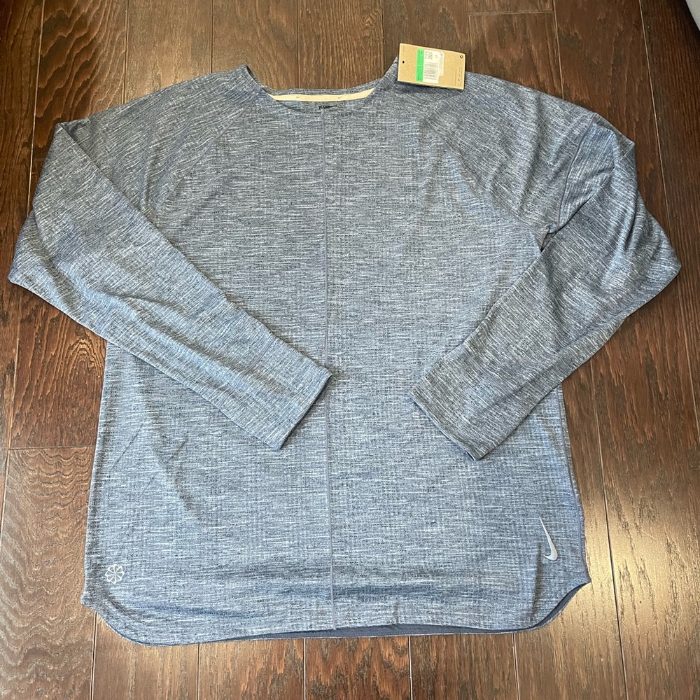 Nike Yoga Textured Sport Top Thunder Blue Soft Knit Long Sleeve Men Size X-Large